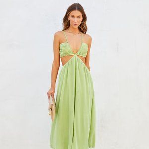 Vici Plisse Cutout Midi Dress - Lime